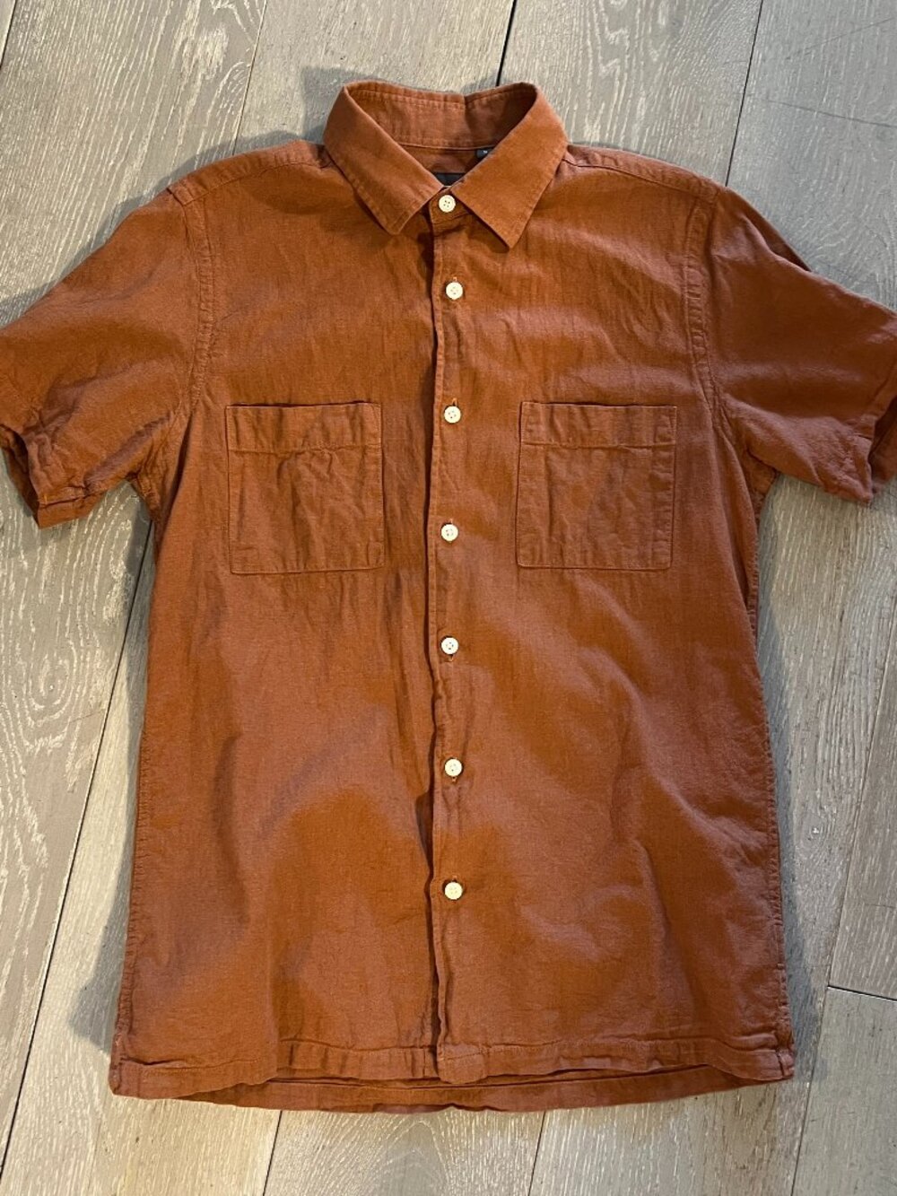 Dan John Linen Blend Short-Sleeve Button-Down Shirt, Burnt Sienna, Size S